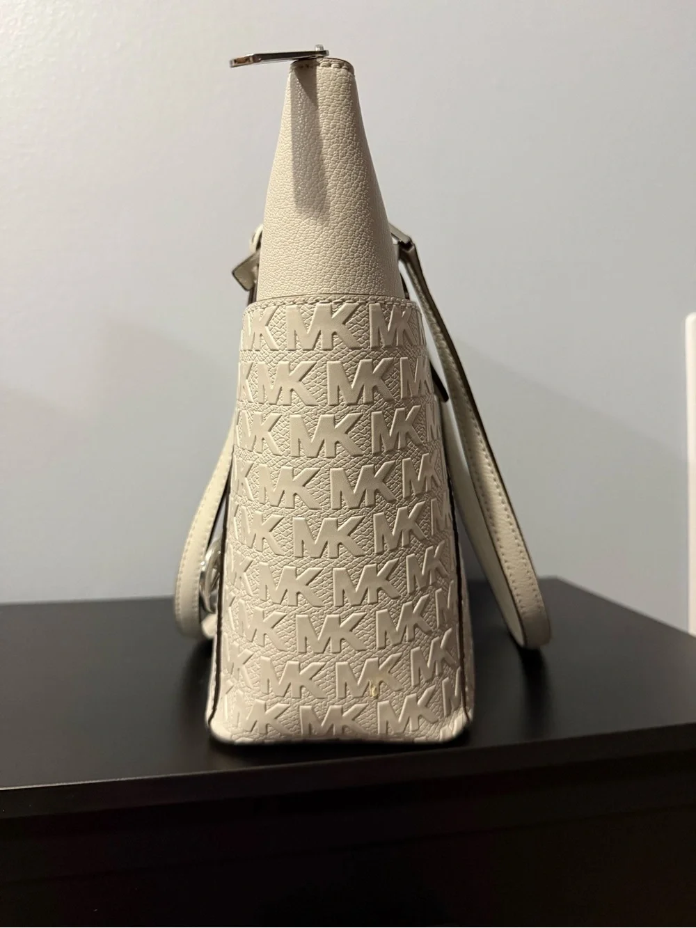 Michael Kors Ivory MK Logo Tote with Silver Charm